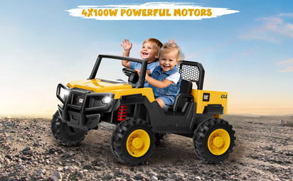 24V Powered Ride on Dump Truck, Caterpillar Licensed 24V Ride Ons, 2 Seater 24 Volt Ride on Toy for Big Kid with 400W Powerful Wheels, Ride on UTV Car with Dump Bed, Remote, Aged 3-8Y, Yellow