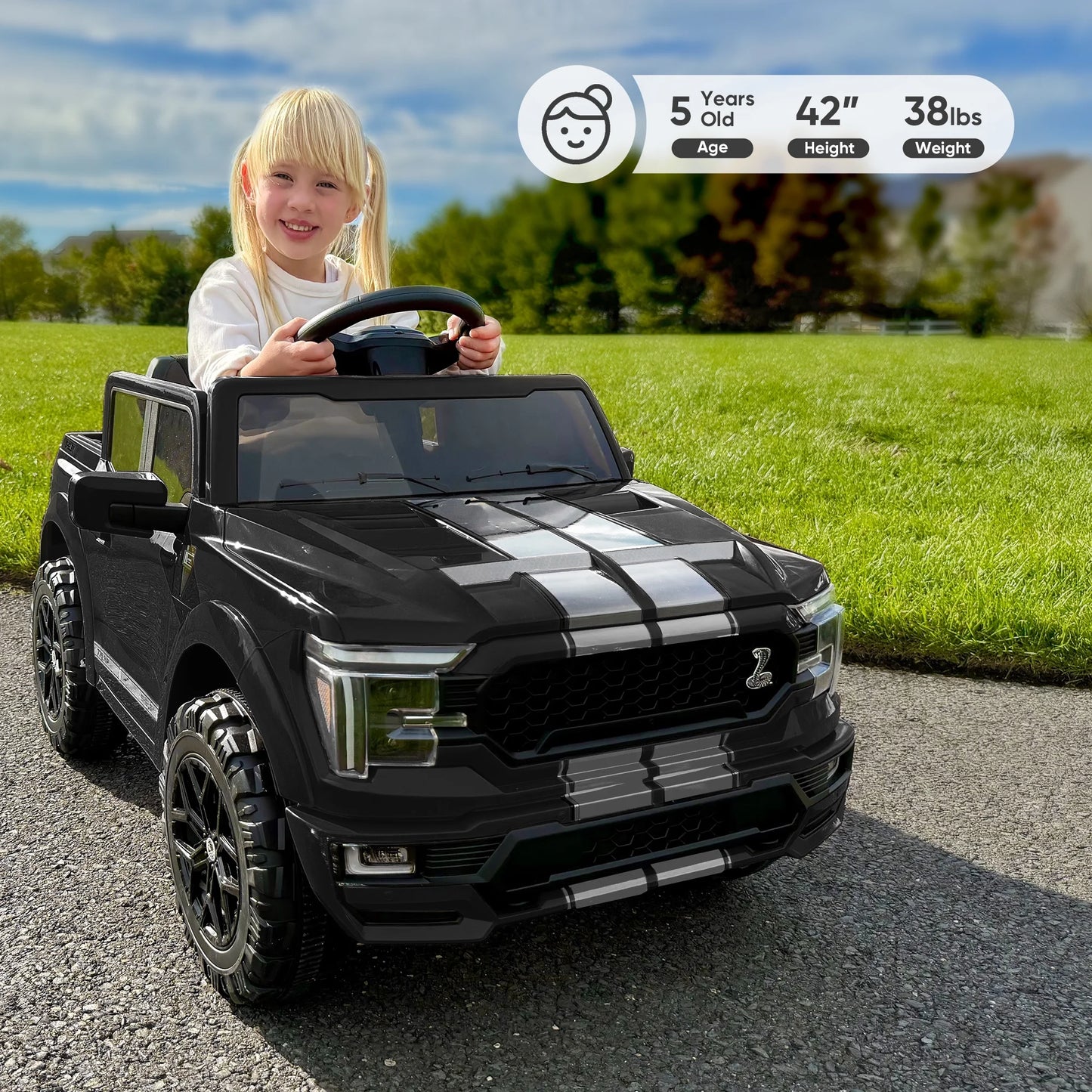 Electric Car for Kids, Licensed Ford-Shelby F-150 12V Ride on Truck Toys for Toddlers W/ Remote, 2-Hour Drive Time - Black