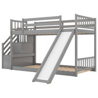 Twin over Twin Bunk Bed with Convertible Slide and Stairway, Gray - The Little Big Store