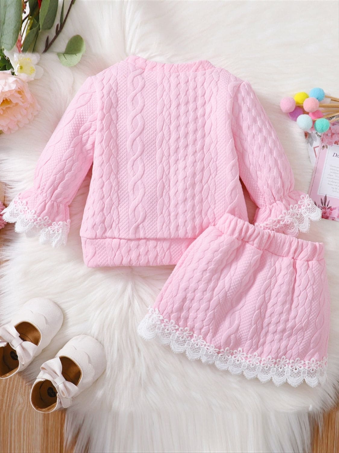 Children's Lace Detail Top and Skirt Set - The Little Big Store