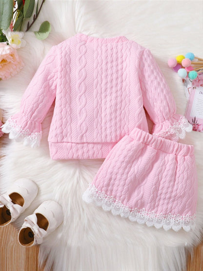 Children's Lace Detail Top and Skirt Set - The Little Big Store