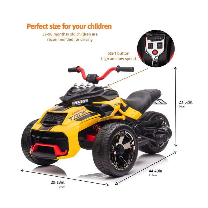 24V Kids Ride on ATV, 3 Wheeler Electric Vehicle, Battery Powered Ride on Motorcycle for Boys Girls with LED Lights, Music