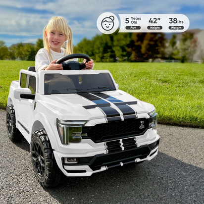 Electric Car for Kids, Licensed Ford-Shelby F-150 12V Ride on Truck Toys for Toddlers W/ Remote, 2-Hour Drive Time - White