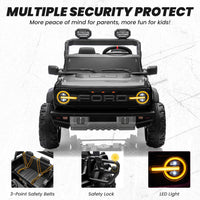 24V 2 Seater Ride on Cars, Licensed Ford Bronco Raptor Powered Ride on Toys Truck with Remote Control, 4 Wheels Spring Suspension, Bluetooth, LED Light, Electric Cars for Kids Ages 3-8 Gifts, Black