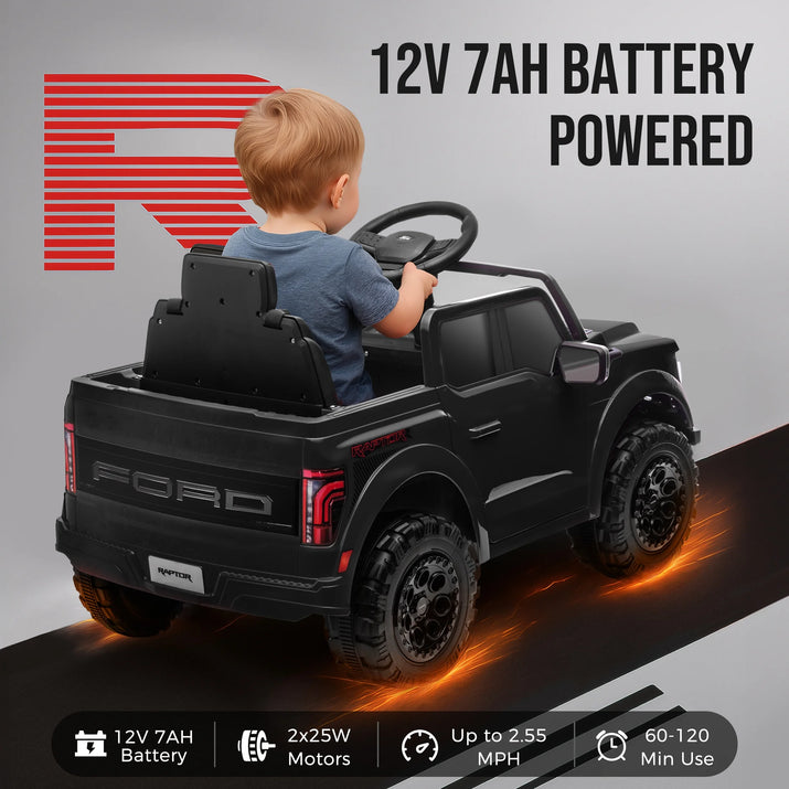 Experience Thrilling Adventures with the Licensed Ford F 150 Raptor 12V Ride-On Car - Bluetooth, LED Lights, and Remote Control for Kids Ages 3-6!