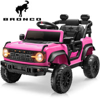 Ford Bronco Raptor Electric Ride on Toy Car for Toddler Kids, 12V Battery Powered Ride on Cars W/Remote Control, Bluetooth & Lights, Pink