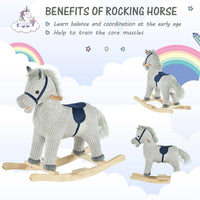 Qaba Kids Rocking Horse for Toddler 3-5, Plush Ride on Horse Wooden Rocker with Realistic Sounds, Gray - The Little Big Store