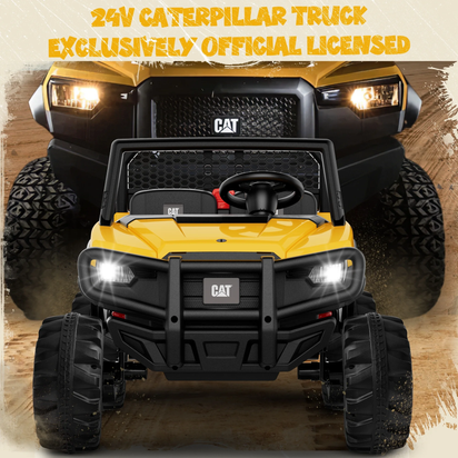 24V Powered Ride on Dump Truck, Caterpillar Licensed 24V Ride Ons, 2 Seater 24 Volt Ride on Toy for Big Kid with 400W Powerful Wheels, Ride on UTV Car with Dump Bed, Remote, Aged 3-8Y, Yellow