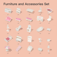 Big Wooden Dollhouse with Furniture Doll House Play Set