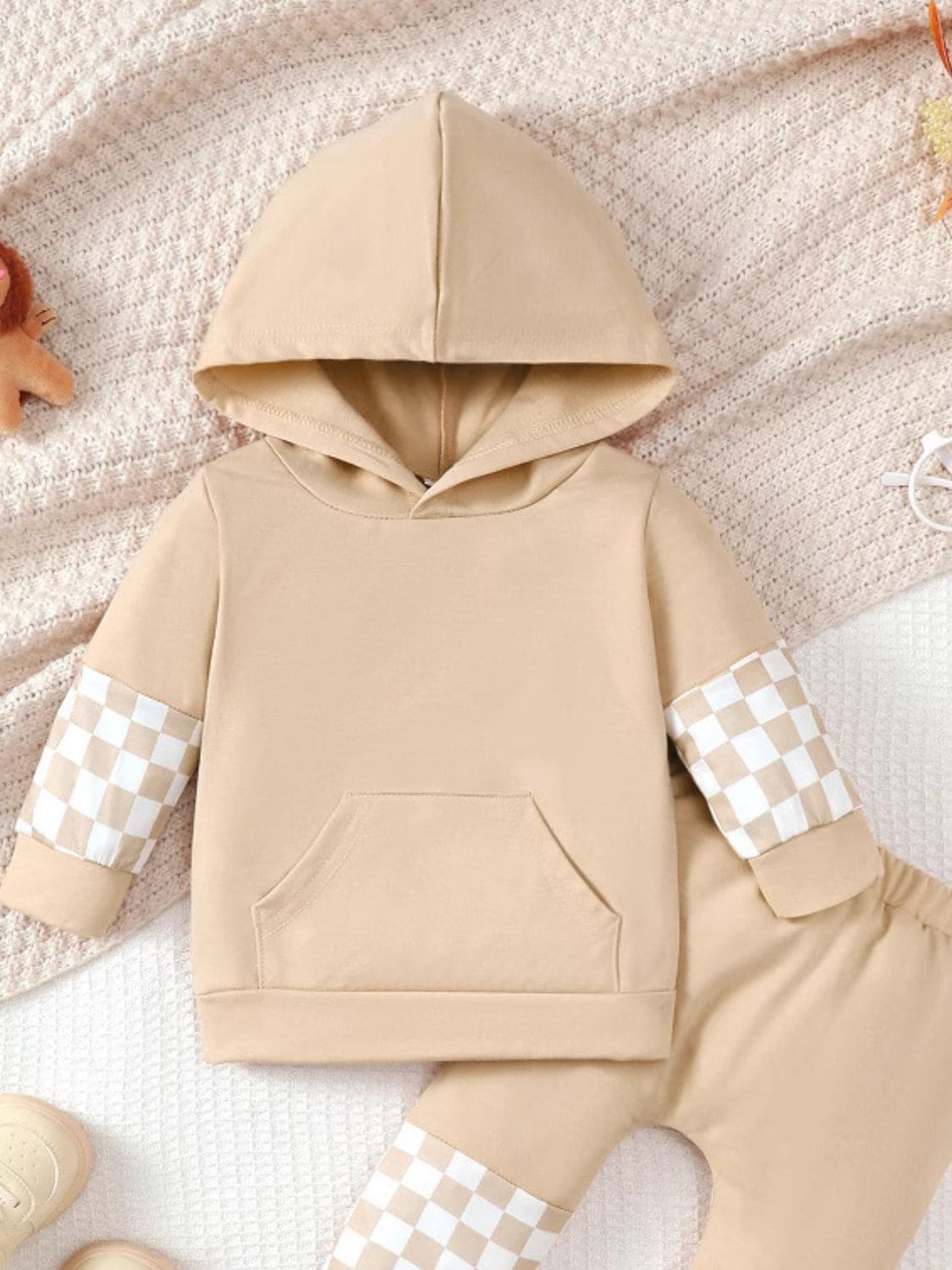 Checkered Long Sleeve Sweatshirt and Pants Set - The Little Big Store