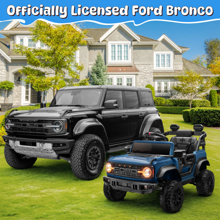 Ford Bronco Raptor Electric Ride on Toy Car for Toddler Kids, 12V Battery Powered Ride on Cars W/Remote Control, Bluetooth & Lights, Blue