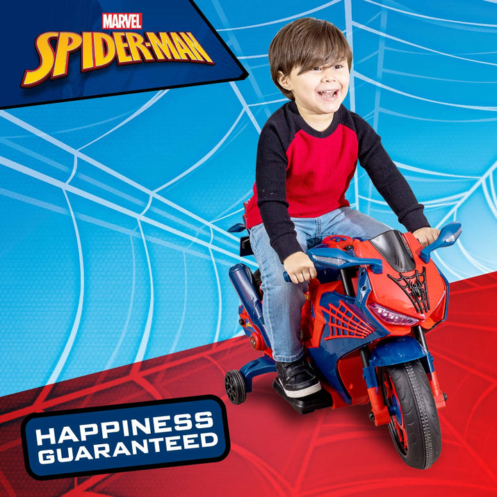 6V Spiderman Motorcycle, Battery Ride on Toy, for Kids, Ages 3+