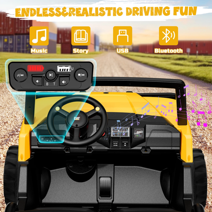 24V Powered Ride on Dump Truck, Caterpillar Licensed 24V Ride Ons, 2 Seater 24 Volt Ride on Toy for Big Kid with 400W Powerful Wheels, Ride on UTV Car with Dump Bed, Remote, Aged 3-8Y, Yellow