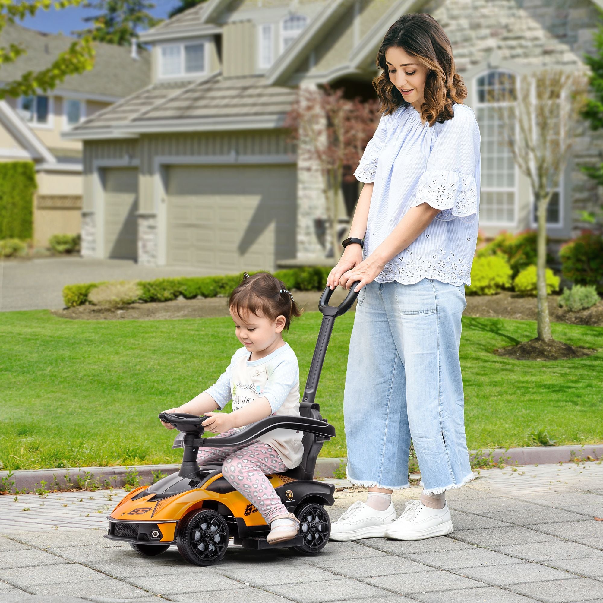 Vibrant Orange Toddler Sliding Car - Dual Function Push Ride with Horn and Storage