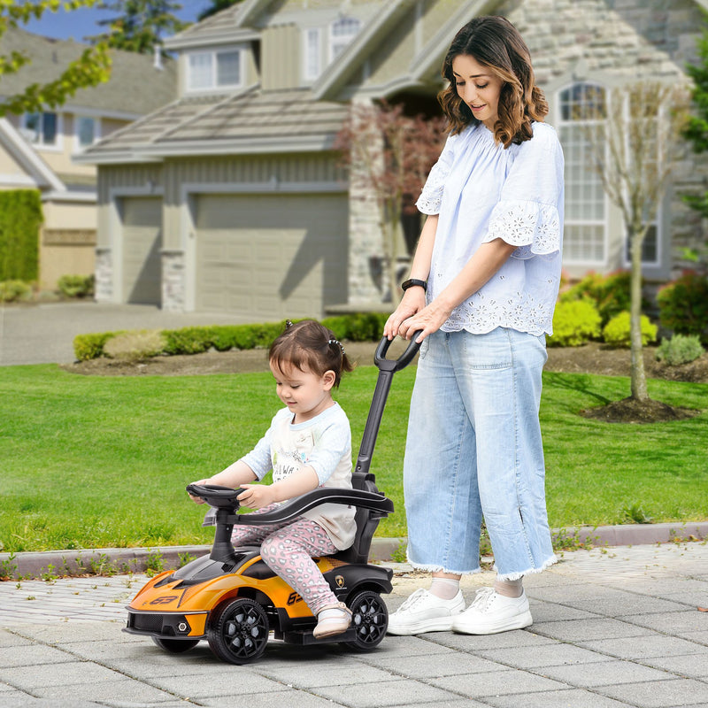 Vibrant Orange Toddler Sliding Car - Dual Function Push Ride with Horn and Storage