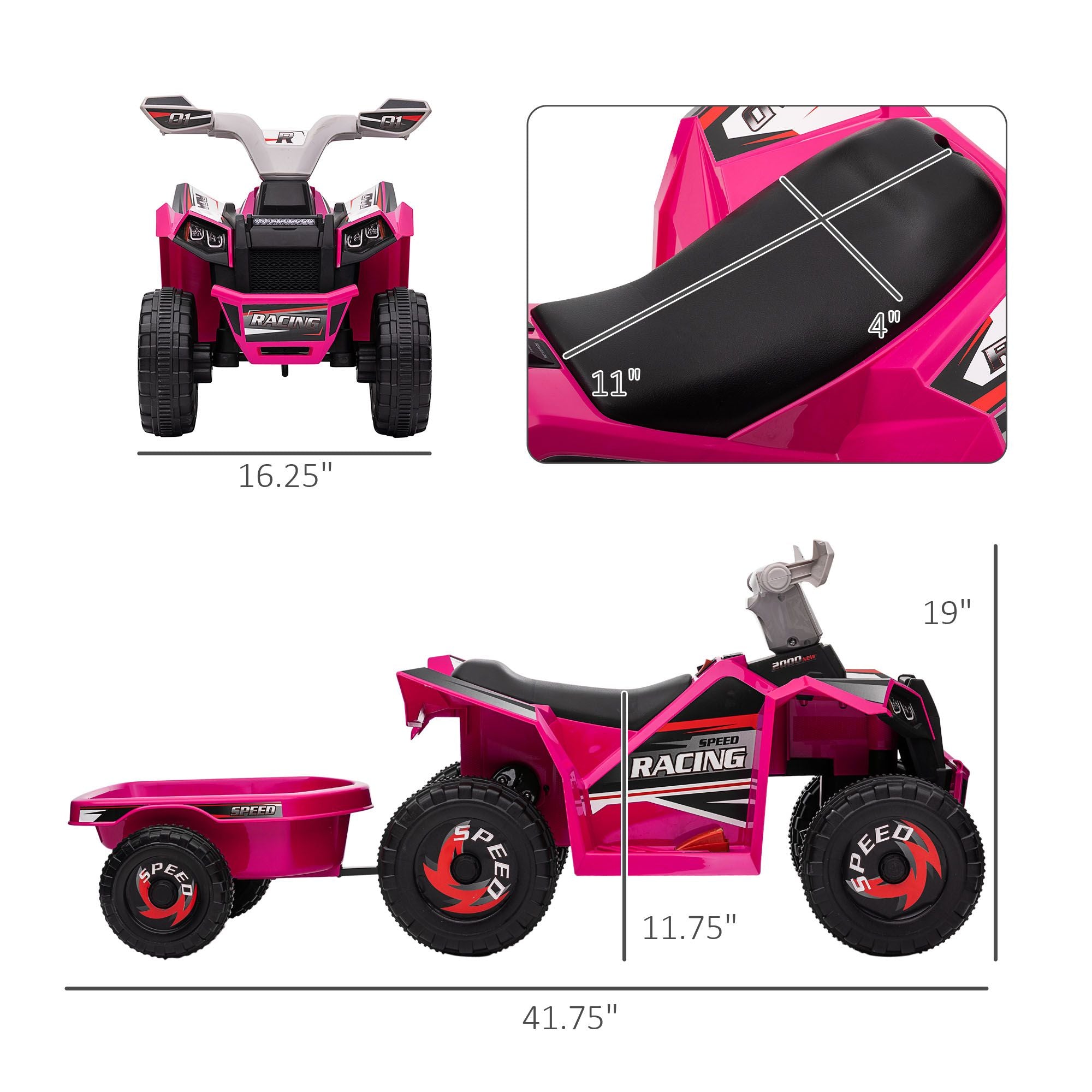 6V Toddler Electric Car with Back Trailer – Pink