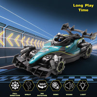 Toy race car with features highlighted on a blue track background
