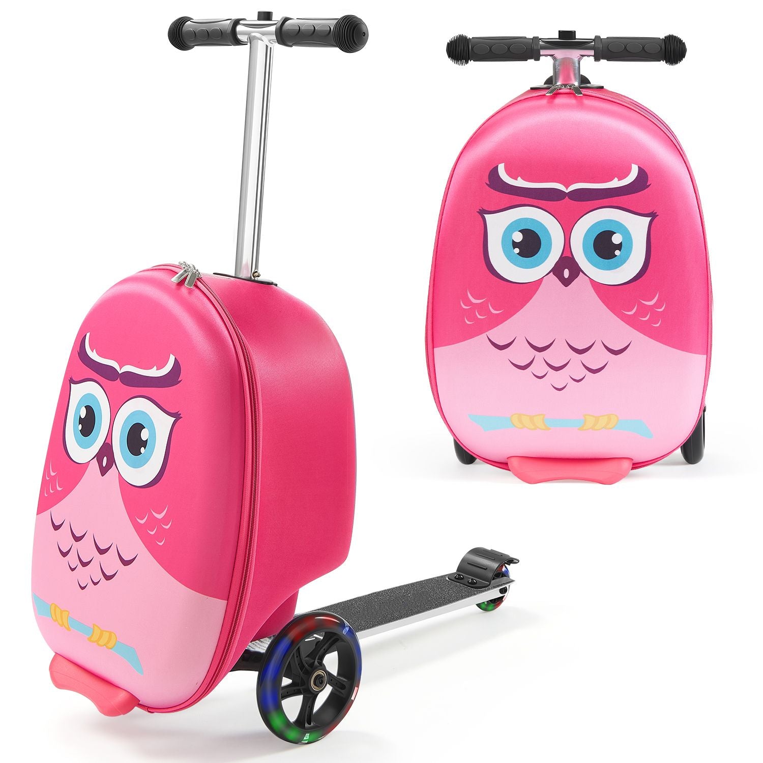Travel Ready Kids Scooter Suitcase - 20 Inch Pink Luggage with Adjustable Handle & TPR Grip