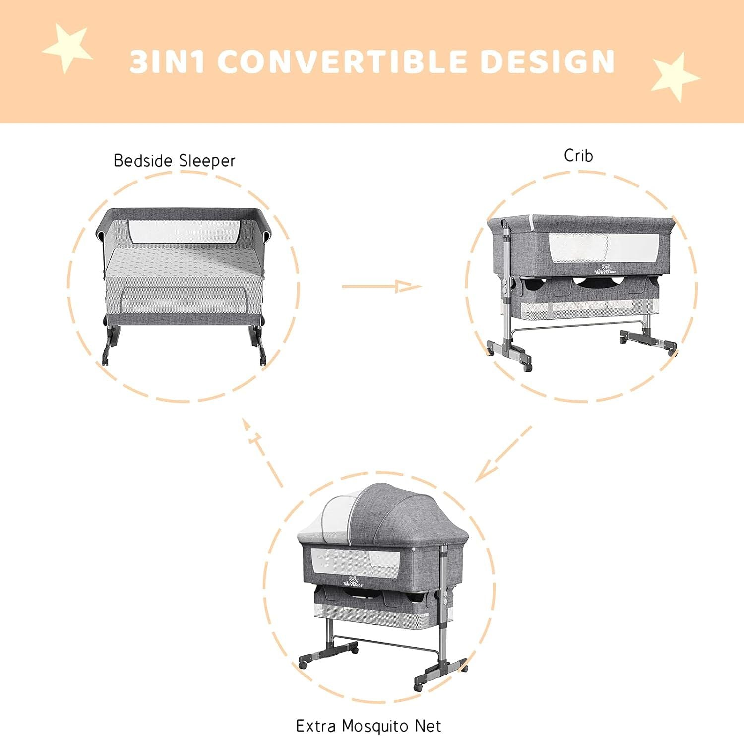 TheLittleBigStore DreamNest™ 3-in-1 Baby Bassinet Crib