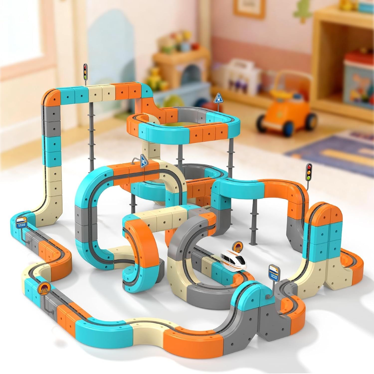 Electric Train Set – 3D Flexible Race Track Toy (82 PCS)