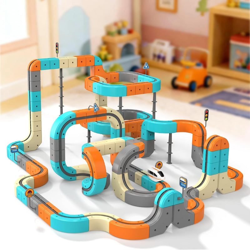 Electric Train Set – 3D Flexible Race Track Toy (82 PCS)