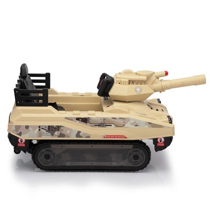 Ride On Tank 24V Thunder Tank Car with Fighting Cannon and Rotating Turret, Remote Control, Lights, Music, Military Battery Powered Truck Toy Gift for Boys Girls, 3-8 Years Old, Desert Yellow - The Little Big Store