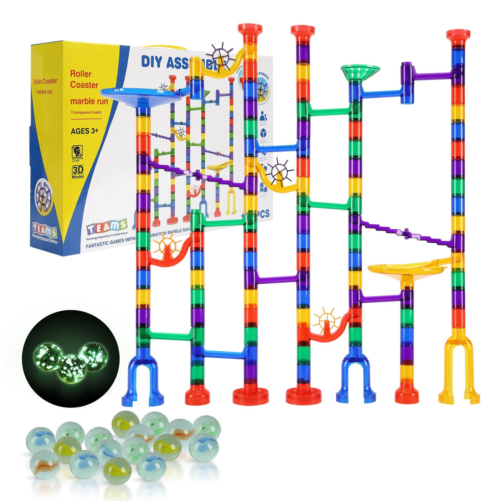 Motorized Marble Run Set – 144PCS STEM Educational Glow Racing Toy