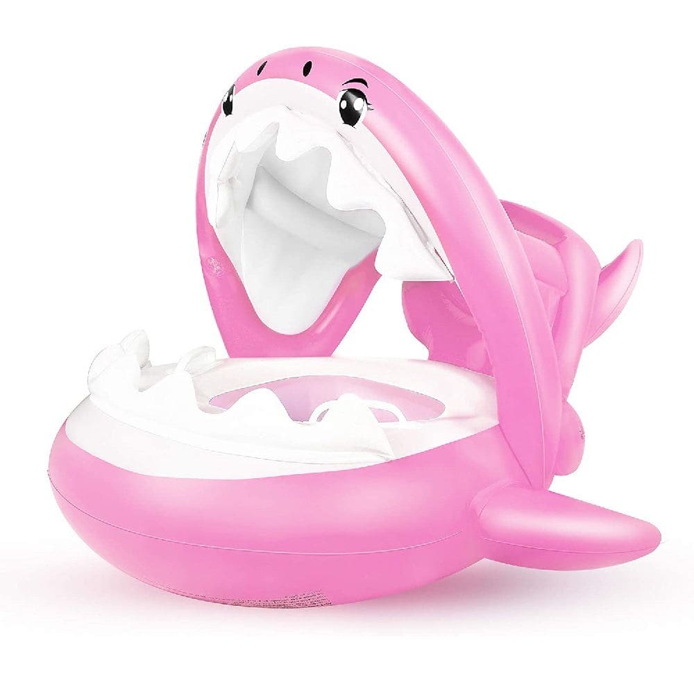 Inflatable Swim Rings For Kids With Sun Shade Poncho; Swim Rings For Infants And Toddlers; Foldable Shark Swim Seat Rings - The Little Big Store