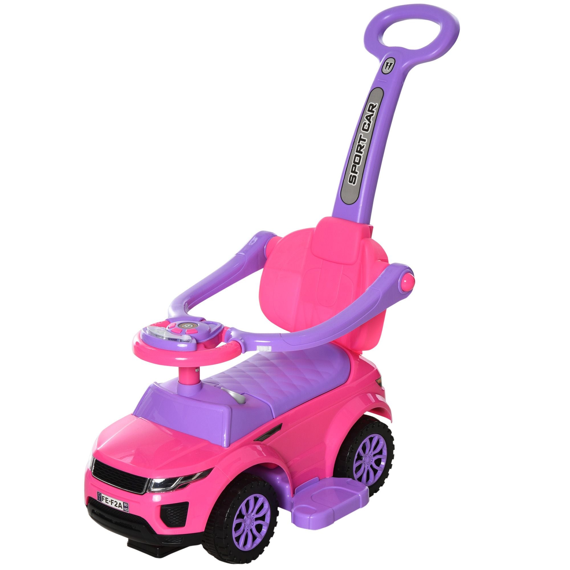 3 in 1 Toddler Ride-On Car, Push Car, Sliding Walking Toy, Horn, Music, Light, Pink, 1-3 Years Old