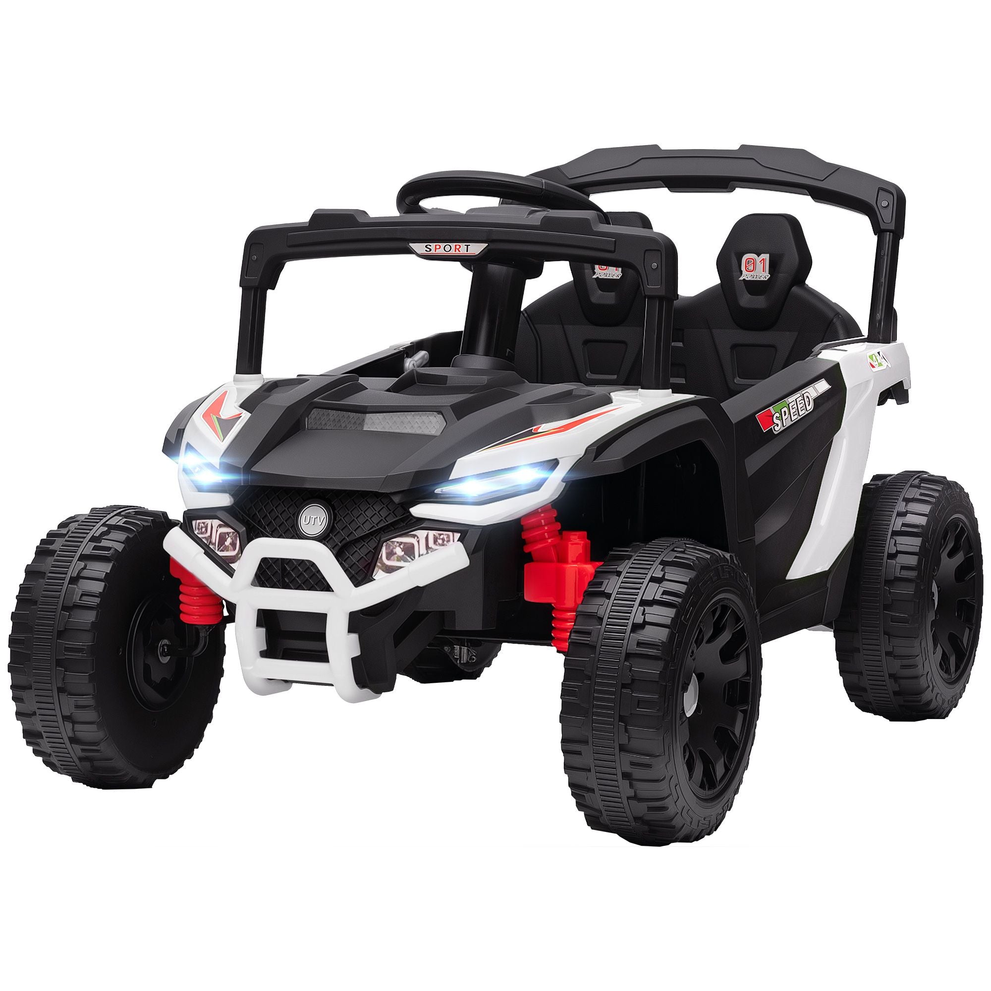 Battery-Powered 12V Kids Electric UTV Truck - Remote Controlled Vehicle with Suspension for Kids Aged 3-5, White