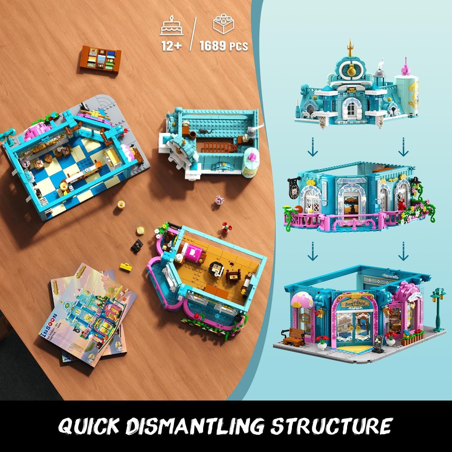 Build Your Own Dairy Bakery with Lights - 1689 Piece City Model Set for Creative Home Decor