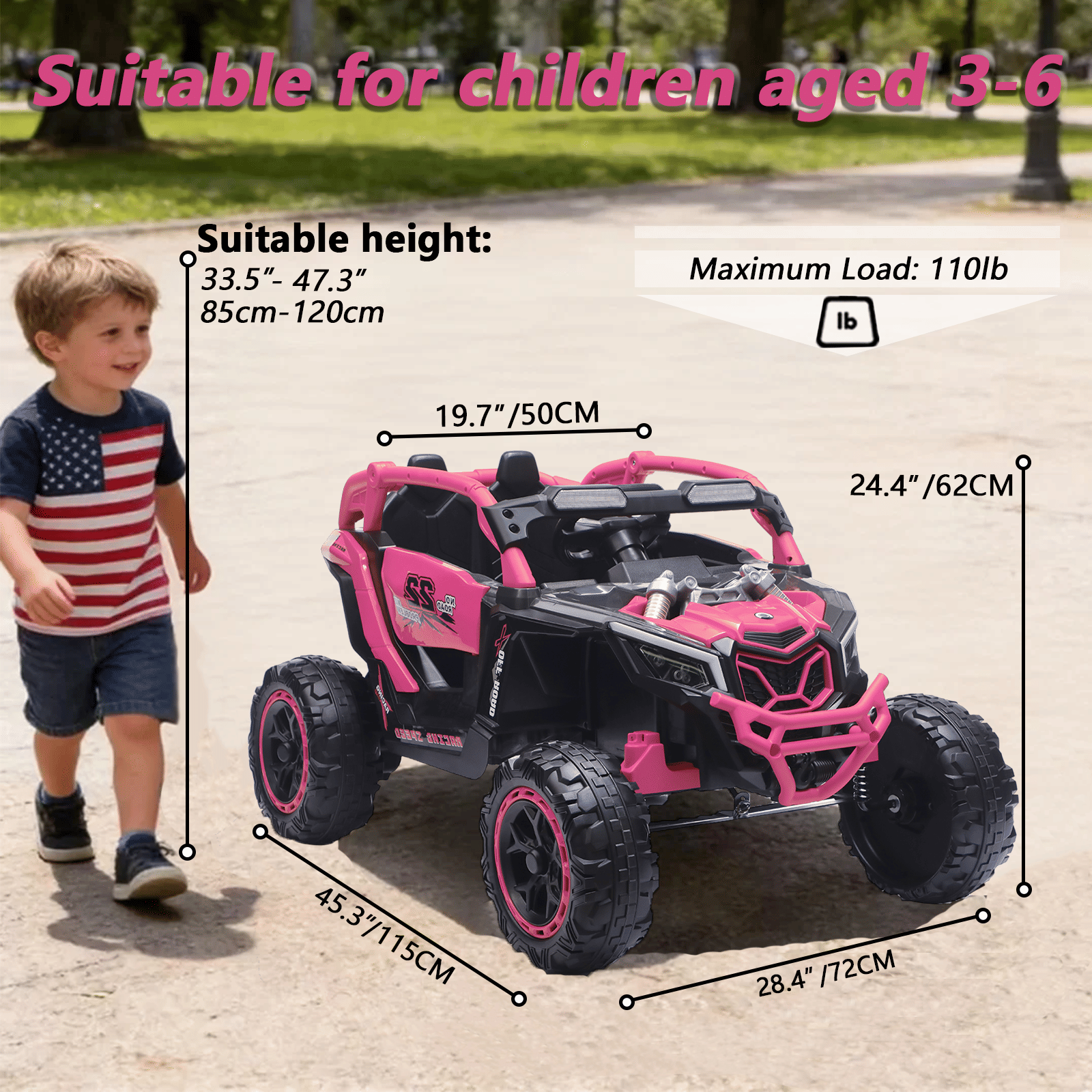 24V 400W Kids Ride on Car UTV W/Parents Remote Control,4-wheel suspension, 3 Speed, Power display,Bluetooth,MP3,Music,LED Light, Provide a speed of 4-8KM/H For Kids Age 3+ years old