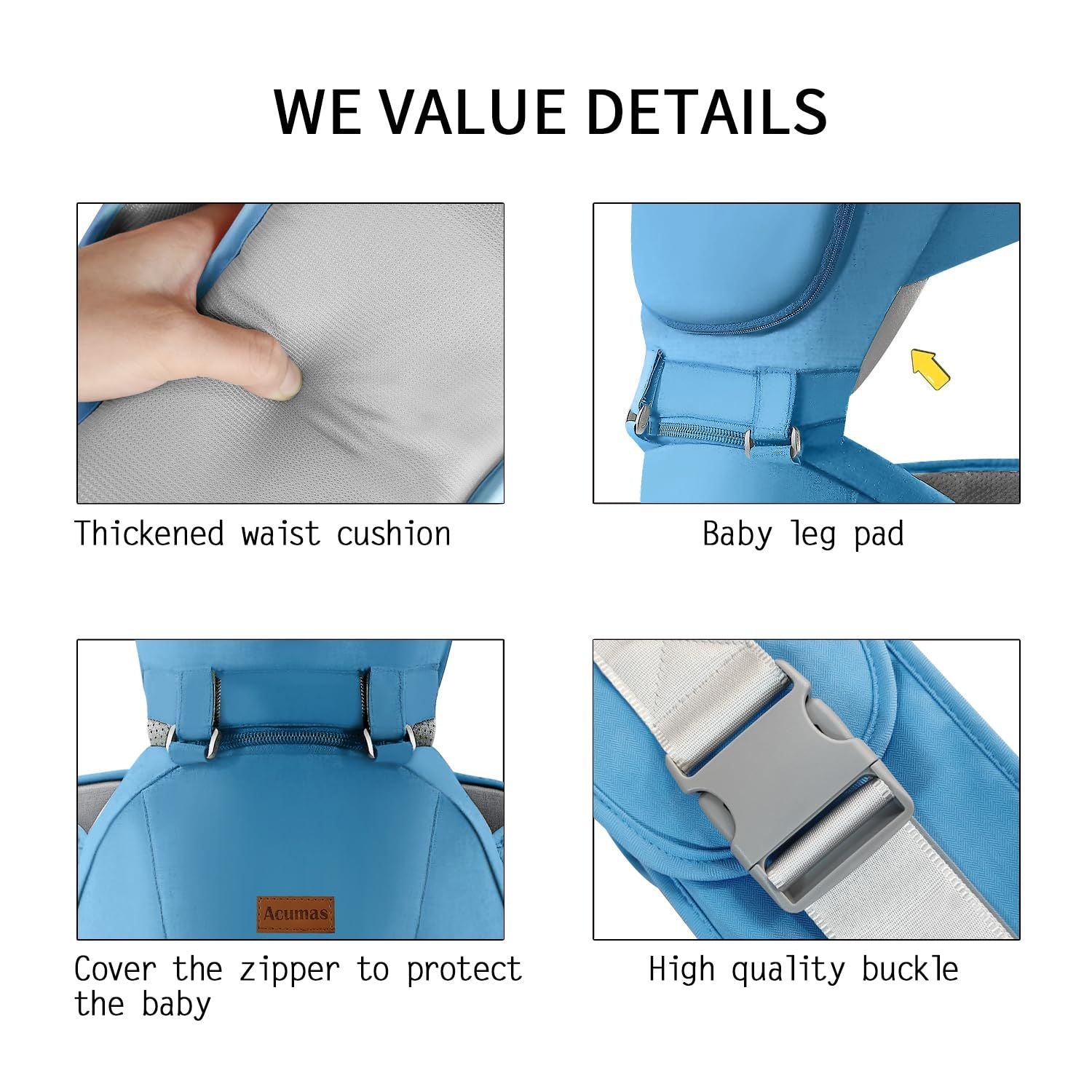 Versatile Baby Carrier with Hip Seat for Newborns and Toddlers - 6 Carry Positions, All Season Use