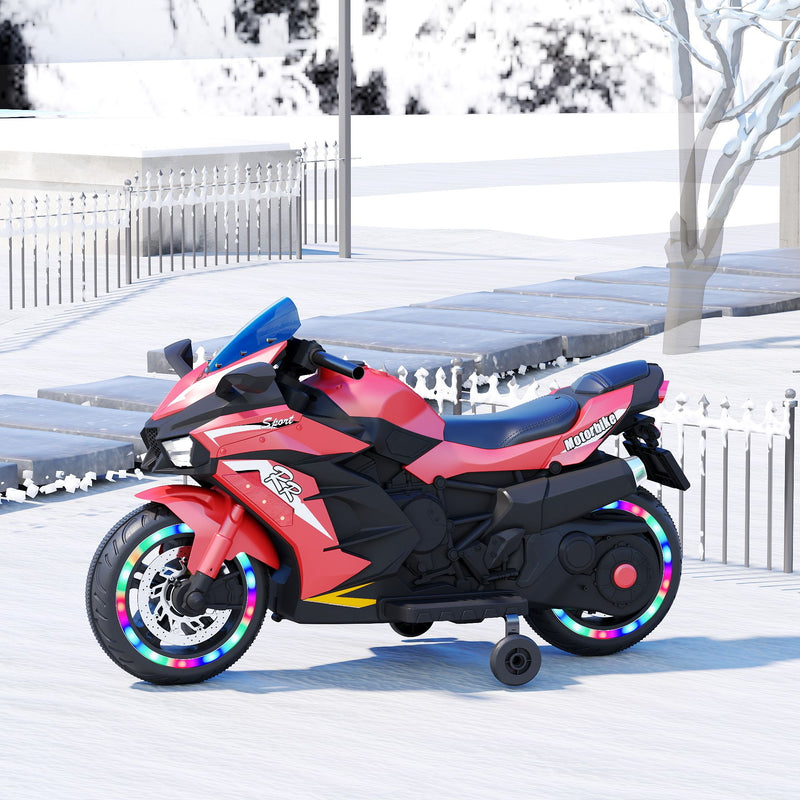 Vibrant Red 12V Electric Motorcycle for Kids - Bluetooth Music & Lighted Wheels for an Exciting Ride