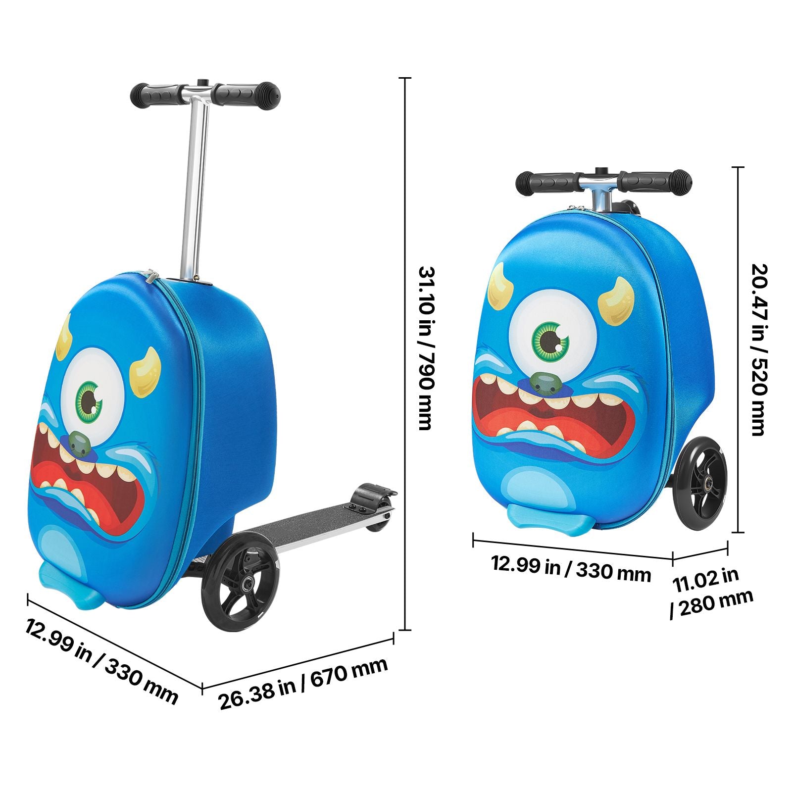 20 Inch Kids Scooter Suitcase with Non-Slip Grip - Lightweight Ride-On Luggage, 20L Capacity, Perfect for Travel with Flashy Wheels