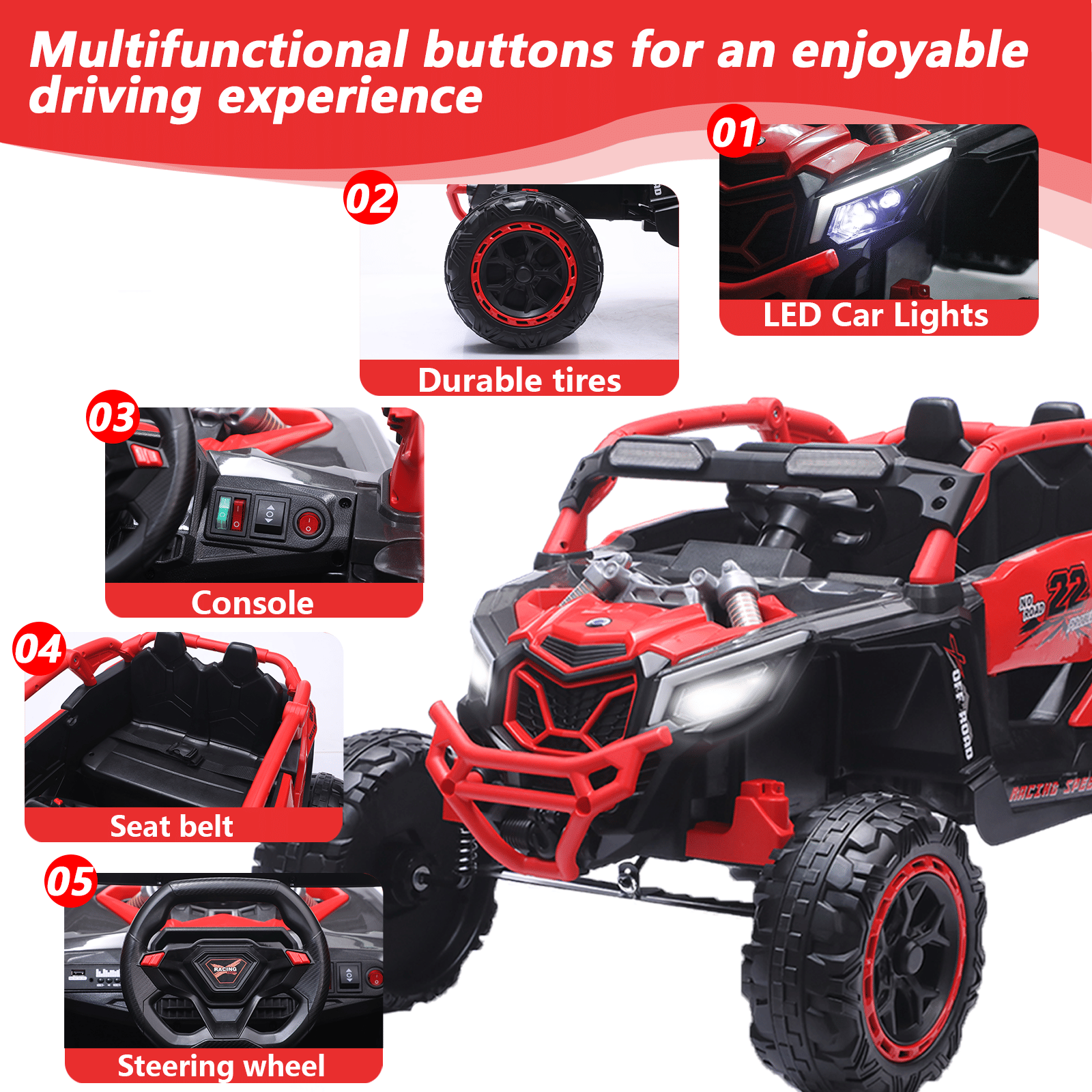 24V 400W Kids Ride on Car UTV W/Parents Remote Control,4-wheel suspension, 3 Speed, Power display,Bluetooth,MP3,Music,LED Light, Provide a speed of 4-8KM/H For Kids Age 3+ years old
