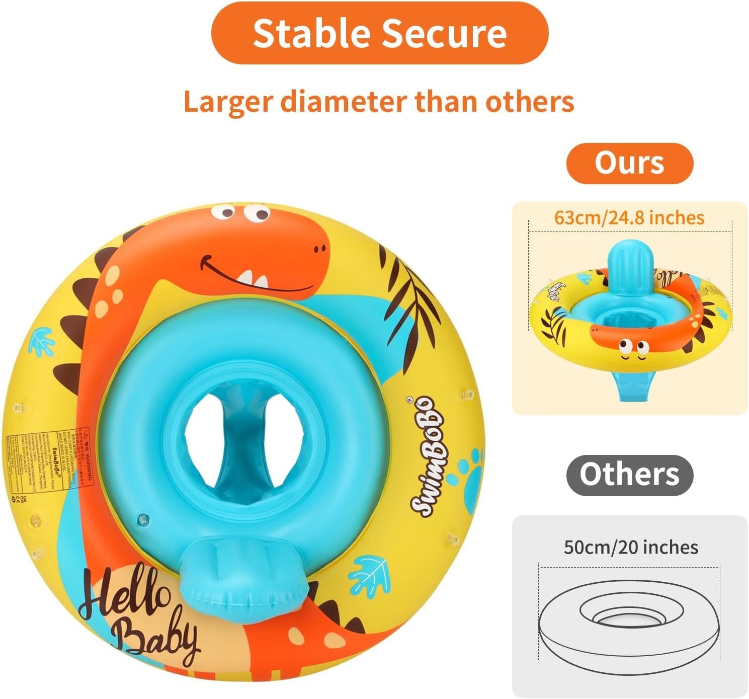 Inflatable Baby Swimming Float with Safe Seat for Age 6-36 Months Toddler