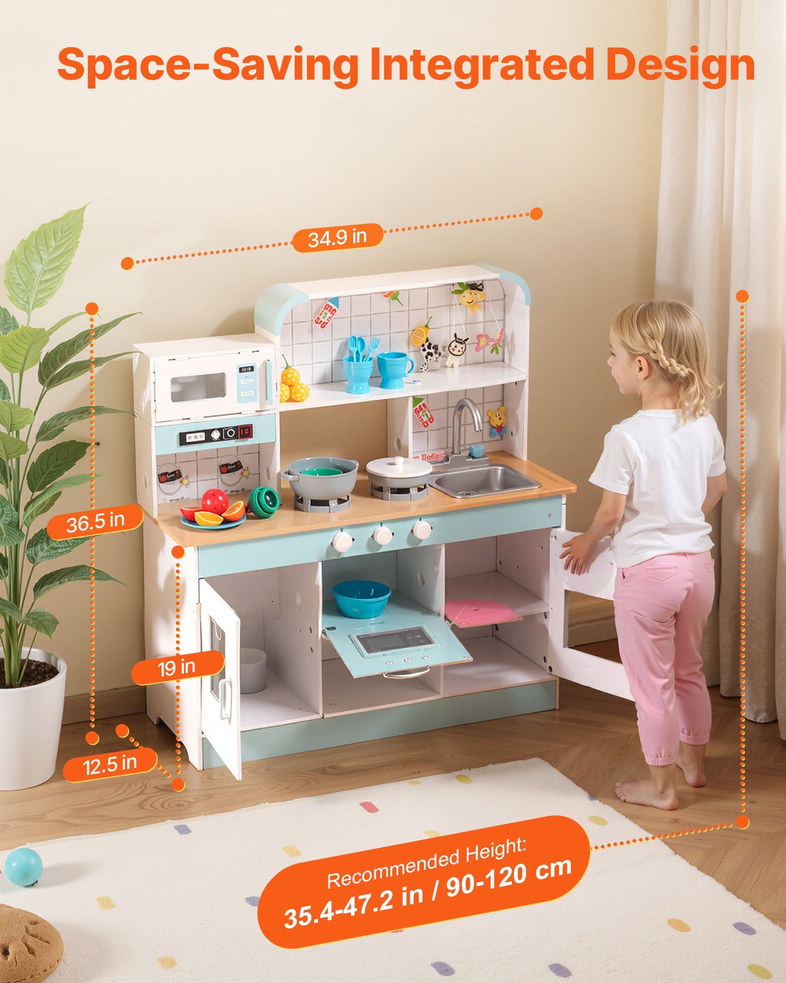 Toddler Wooden Kitchen Play Set - Complete Toy Kitchen with Ice Maker, Oven, and Fruity Accessories for Creative Play