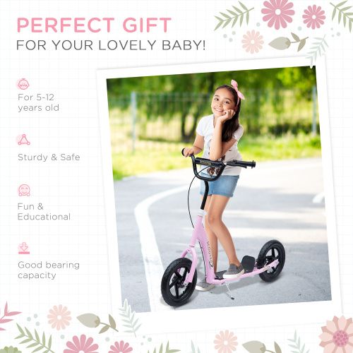 Kick Scooter for Kids 5-12 Years Old, Big Wheel Kids Scooter with Adjustable Height Handlebar, Non-slip Footplate, Rear Brake, Pink