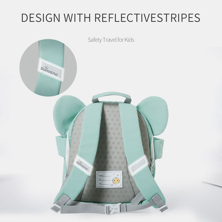 Children's backpack with reflective stripes and 'Sunveno' branding on a white background