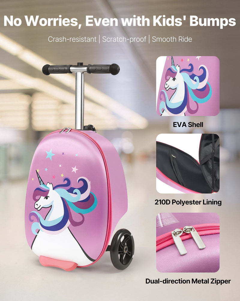 20 Inch Ride On Scooter Suitcase for Kids  Purple Carry-On Luggage with Flashing Wheels, Foldable Design & Fun Ride-On Travel Bag