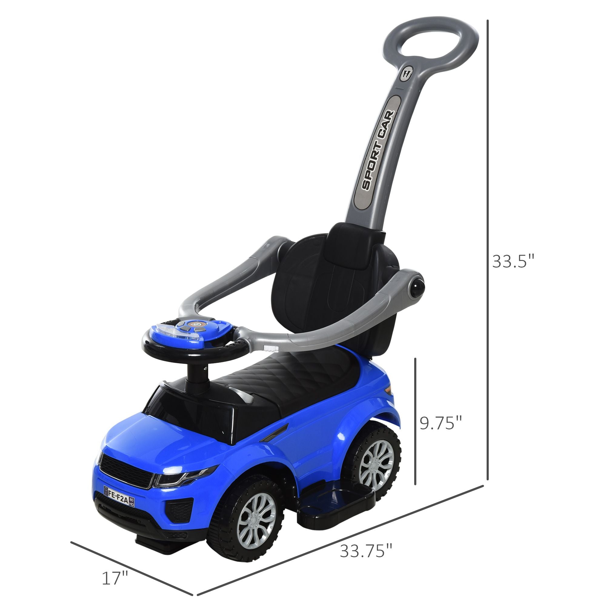 Deluxe Blue 3-in-1 Push Car for Toddlers - Horn, Music, and Light Features