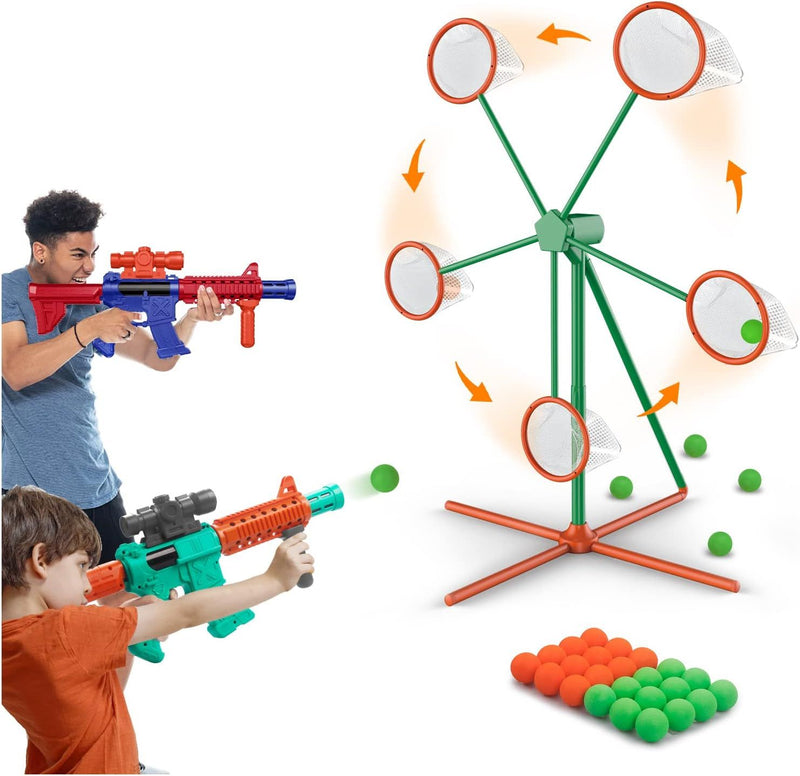 Kids Popper Air Toy Gun Set – 2-Player Shooting Game with Moving Target & 24 Foam Balls