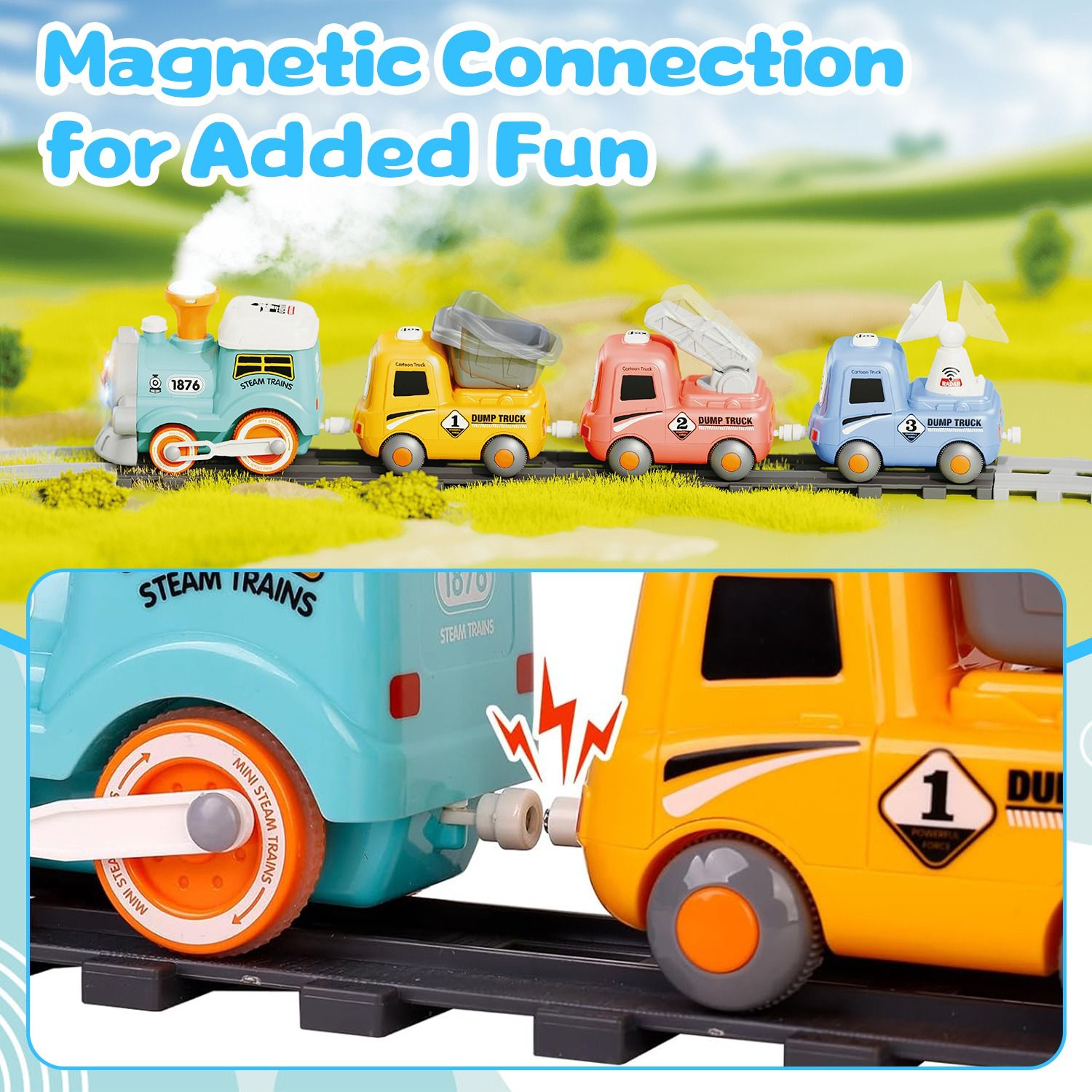 Electric Train Set Toy with Remote, Smoke, Lights & Tracks for Kids