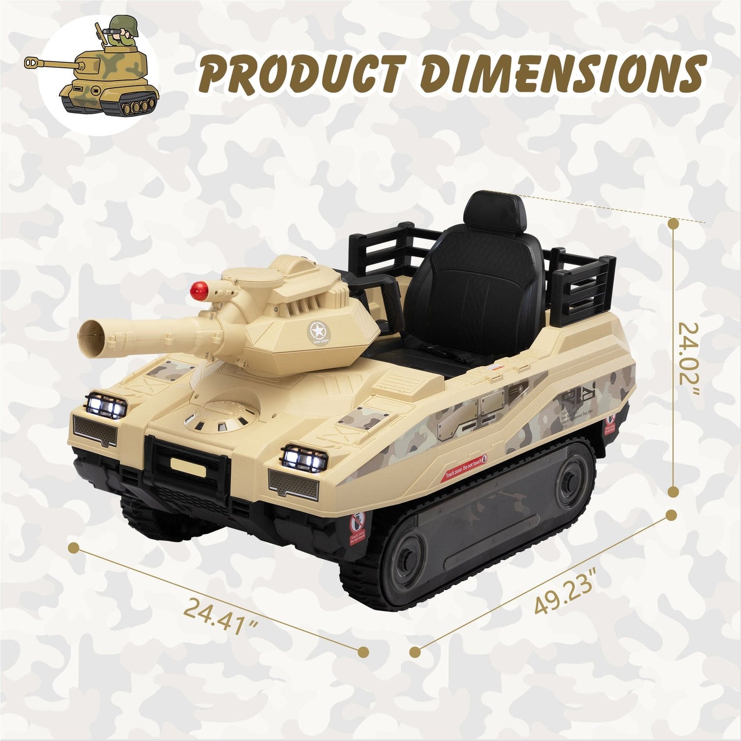 Ride On Tank 24V Thunder Tank Car with Fighting Cannon and Rotating Turret, Remote Control, Lights, Music, Military Battery Powered Truck Toy Gift for Boys Girls, 3-8 Years Old, Desert Yellow - The Little Big Store