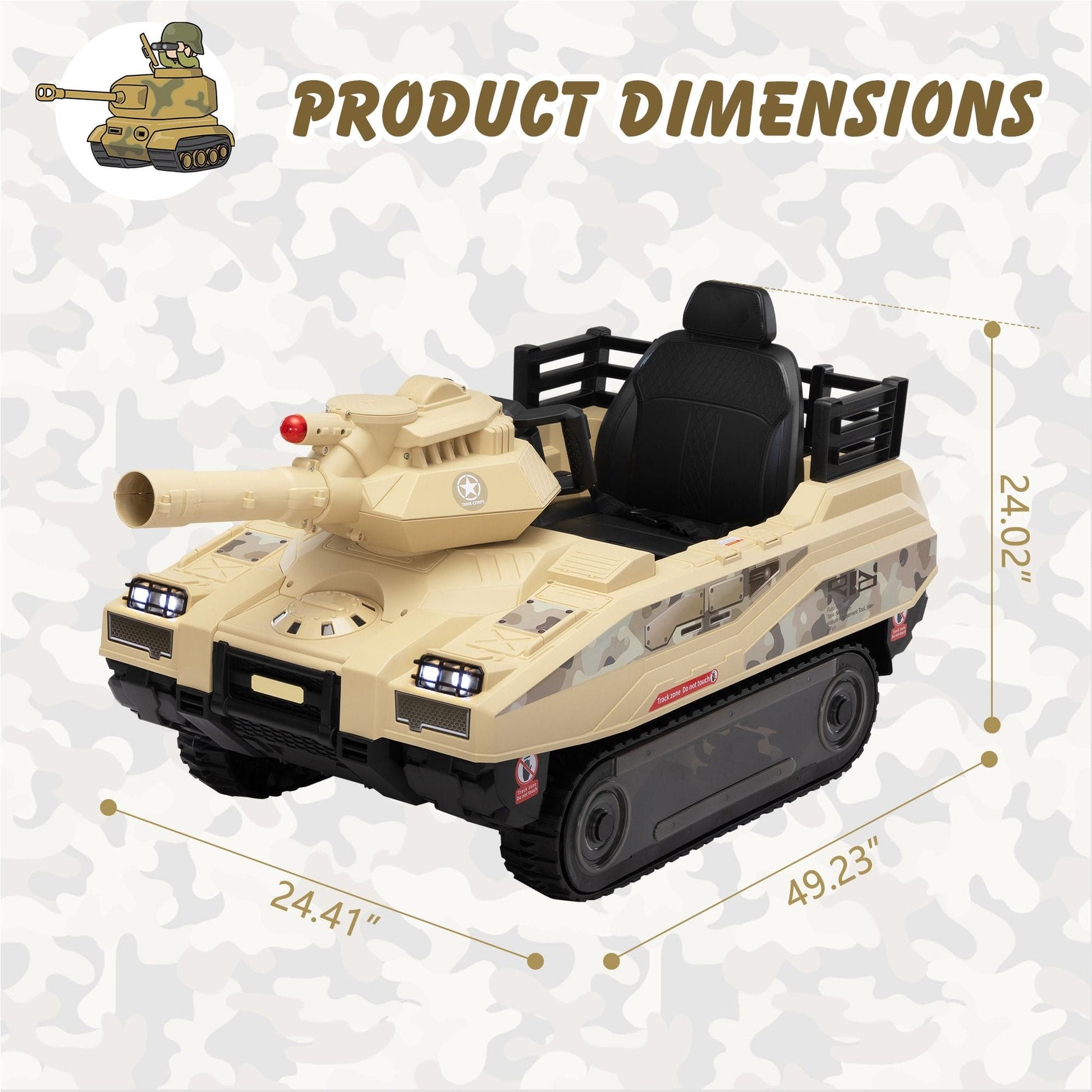 Ride On Tank 24V Thunder Tank Car with Fighting Cannon and Rotating Turret, Remote Control, Lights, Music, Military Battery Powered Truck Toy Gift for Boys Girls, 3-8 Years Old, Desert Yellow - The Little Big Store