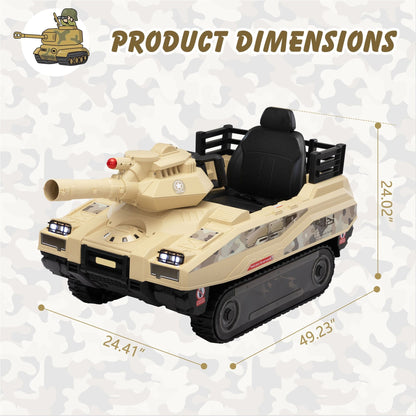 Ride On Tank 24V Thunder Tank Car with Fighting Cannon and Rotating Turret, Remote Control, Lights, Music, Military Battery Powered Truck Toy Gift for Boys Girls, 3-8 Years Old, Desert Yellow - The Little Big Store