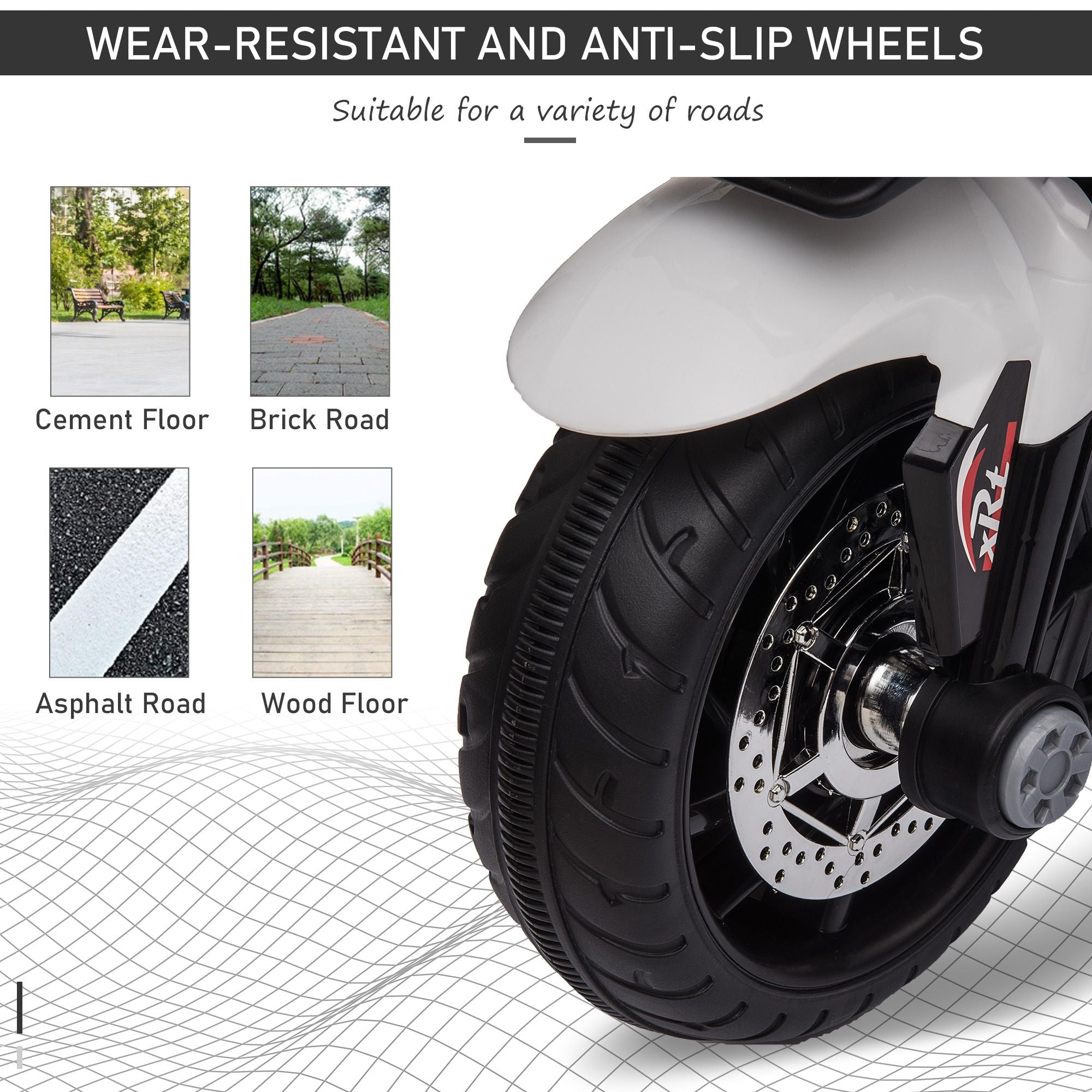 White Kids Electric Motorbike 6V Ride-On Motorcycle with Music Horn Headlights