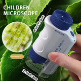 Blue handheld microscope measuring approximately 10.5 by 5.3 cm