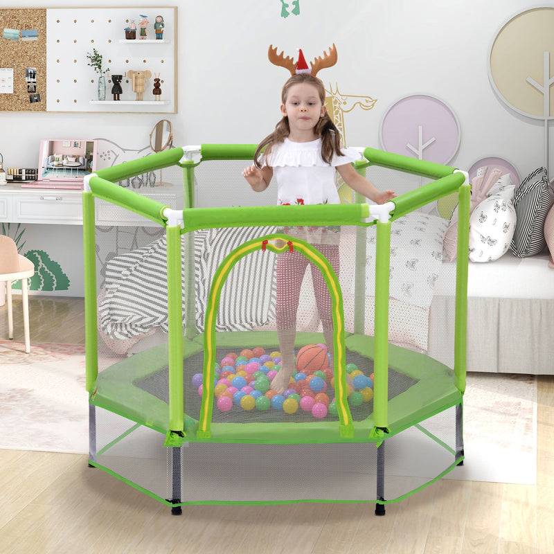 Safe 55'' Toddlers Trampoline with Enclosure Net & Play Balls for Little Jumpers